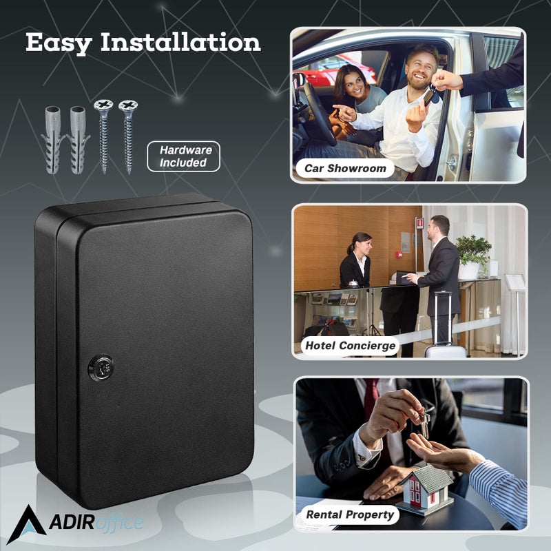 AdirOffice Key Lock Box â€“ 48 Key Hooks Wall Mounted Key Cabinet Lock Box, Car Keys Holder Box, Lockable Key Storage Box - Metal Key Box Organizer with for Home and Office - Image 5